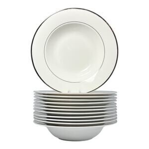 Mikasa “Cameo Platinum” Set of 12 Bone China Rim Soup Bowls 8 3/4”